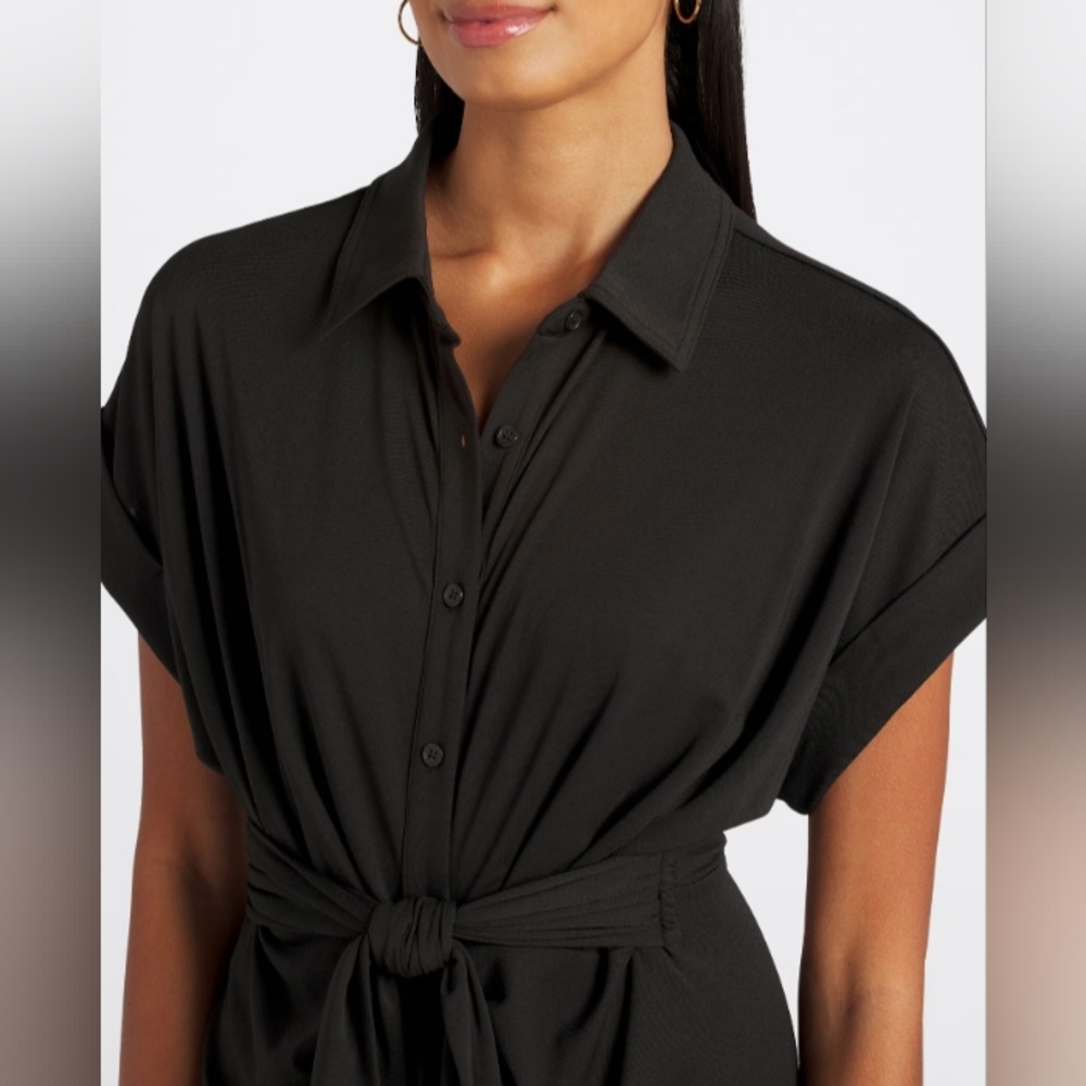 Steve Madden TORI Black Tie-Front Midi Dress - Picture 5 of 6
